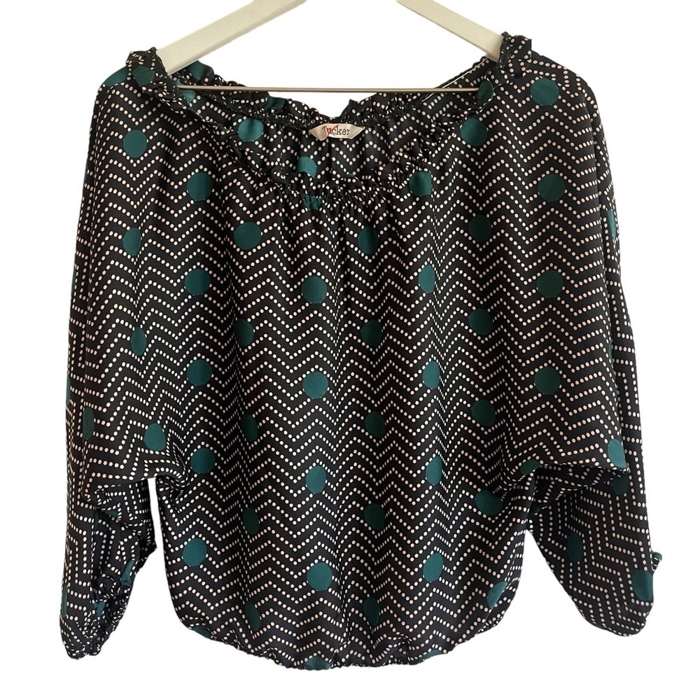 Tucker NYC Silk Blend Dot Patterned Off Shoulder Top, Size XS